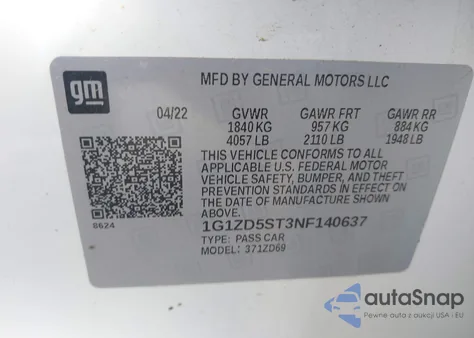 2022 Chevrolet Malibu Fwd Lt z USA, uszkodzony, nr VIN 1G1ZD5ST3NF140637